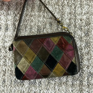 Vintage Fossil Patchwork Genuine Leather Wristlet Y2K 90's Colorful
